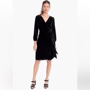 J. Crew Black Velvet 3/4 Sleeve Wrap Dress New Size 4